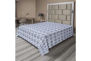 Ambesonne Blue and White Flat Sheet, Abstract Tie Dye Effect Ikat Shibori Pattern in Bohemian Fashion, Soft Comfortable Top Sheet Decorative Bedding 1 Piece, King Size, Navy Blue