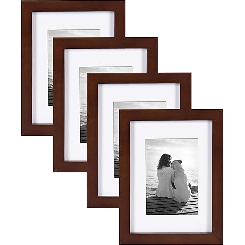 DesignOvation Gallery Wood Picture Frame (Set of 4), 5" x 7", Walnut Brown