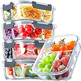 VERONES 5 Pack Glass Meal Prep Containers 3 Compartment Set, 36OZ Airtight Glass Lunch Containers, Glass Food Storage Containers with Lids, for Microwave, Oven, Freezer & Dishwasher Friendly,Grey