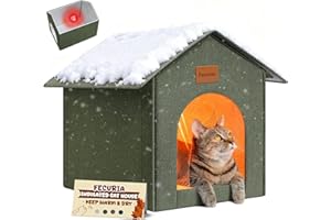 Fecuria Insulated Outdoor Cat House Weatherproof, Winter Cat Houses for Outdoor Cats with Heated-Foil, Waterproof Feral Stray Cat Shelter with Door Curtain and Warm Mat, Easy to Assemble, Olive Green