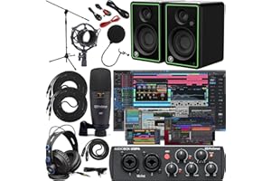 Presonus AudioBox 96 Audio Interface (May Vary Blue or Black) Full Studio Bundle with Studio One Artist Software Pack w/Mackie CR3 Pair Studio Monitors and 1/4” Instrument Cables, Usb