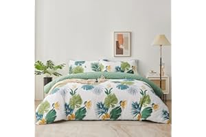 SAPHREAS Green Palm Leaves Duvet Cover Set King Size 3pcs Tropical Monstera Leaf Bedding Comforter Duvet Cover 100% Cotton 1 Duvet Cover 2 Pillow Shams, Comforter Not Included
