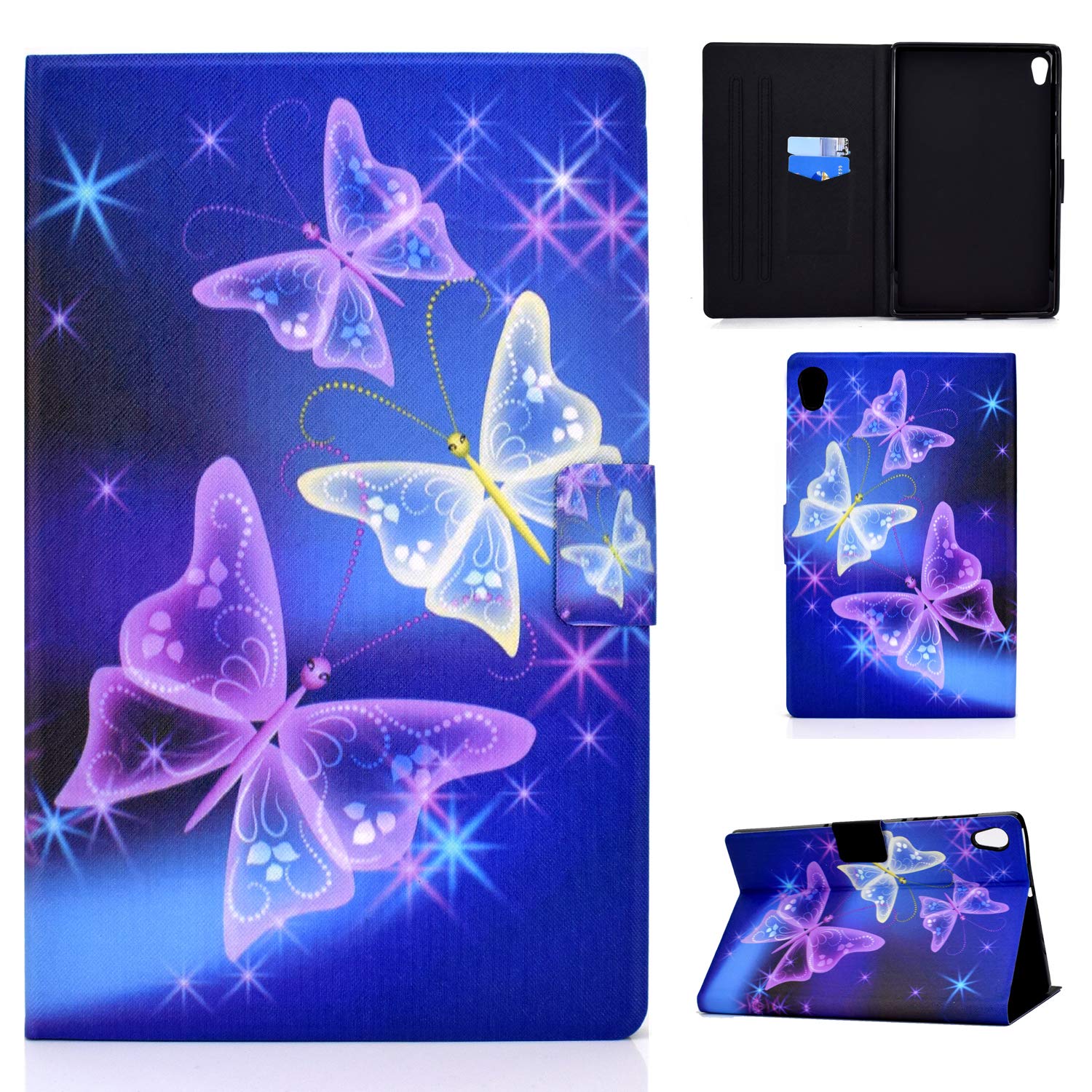 AsWant Lenovo Tab M10 HD 2 Gen Case PU Leather Folio Flip Wallet Cover Magentic Closure Tablet Case with Card Slot for Lenovo Tab M10 HD 2 Generation 10.1 Inch TB-X306X/TB-X306F Flash Butterfly