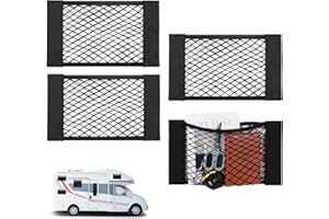 Bigmeta 4PCS RV Cargo Storage Mesh Net, Elastic Stretchable Netting Pocket with 8 Adhesive Strip Wall Sticker for SUV, Truck(17.7 x 9.5 Inch)