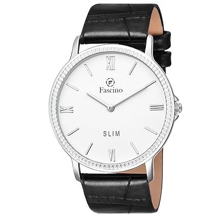 Mens Watches - Analog Round White Dial Slim Watch with Leather Belt | FCW 1152-SL