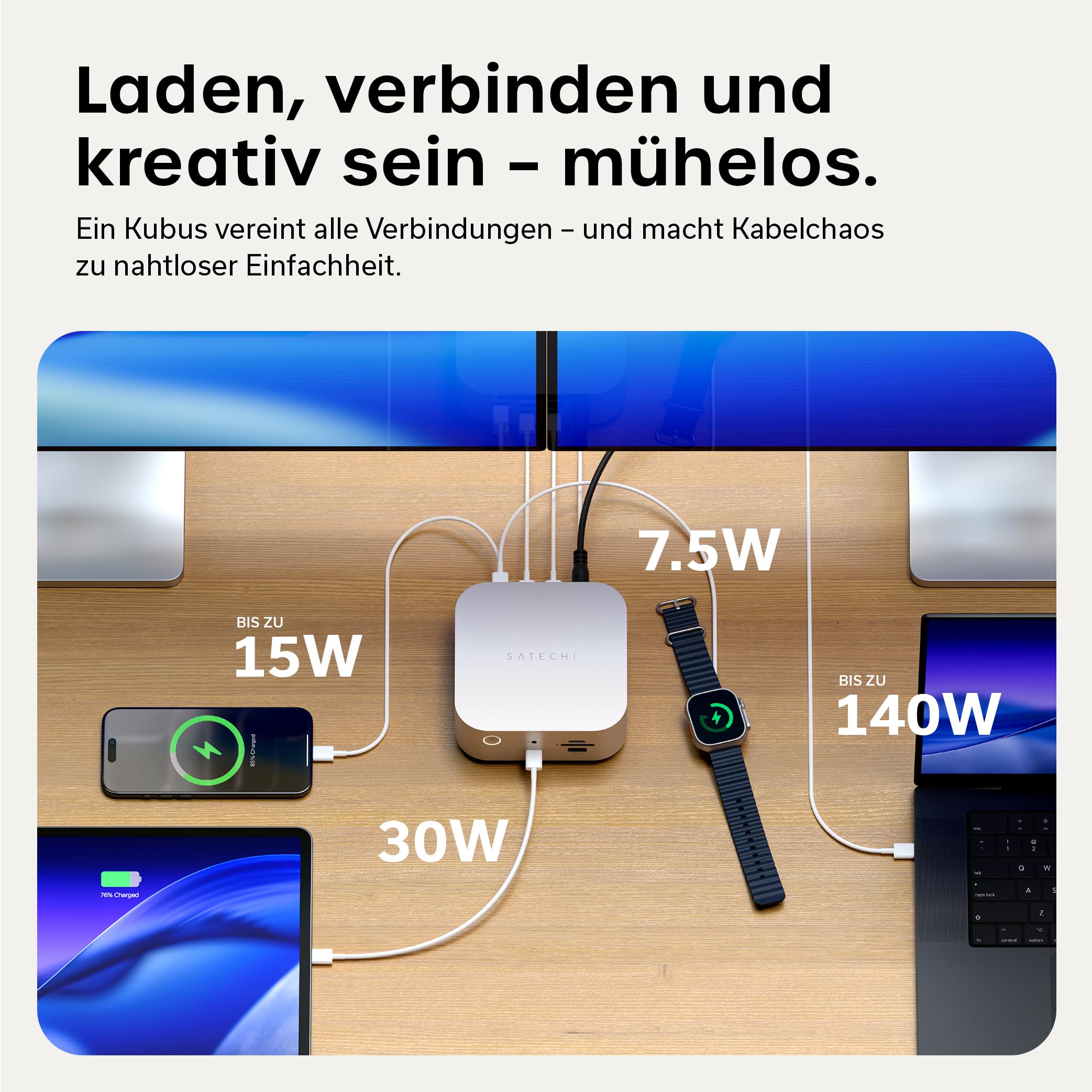 SATECHI Thunderbolt-5 CubeDock™ Dockingstation, 80-120 Gbit/s (USB4 komp.), integriertes NVMe SSD Gehäuse, 140W Laden, Multi-Display bis 8K, USB-C & USB-A 10 Gbit/s, aktive Kühlung, Silber 4
