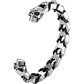 Urban Jewelry Bold Men’s Skull Bracelet Collection – Stainless Steel & Leather, Polished Silver & Black, Biker Styles, 8.5" Length, Gift Ready