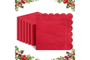 NatNarr 120 Pcs Red Napkins, Scalloped Christmas Napkins Red Cocktail Napkin Beverage Dessert Napkin for Christmas Birthday Wedding Baby Shower, 5 x 5 Inch