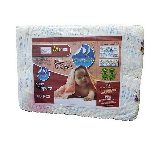 GLIDER Baby Diaper Bulk Pack, 60 Count (White, Medium)