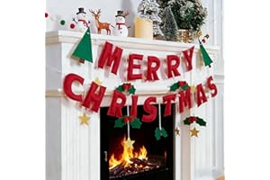 OBBOLO 3D Felt Merry Christmas Banners, 2 PCS Plush Letter Banners with Christmas Mini Star and Red Berry Ornaments, Soft Touch Holiday Mantel Décor for Holiday Home, Fireplace, Party Decorations