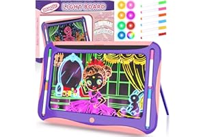 YUBALEER Magic LED Drawing Board for Kids, Girls Toys Age 6-8, Light Up Tracing Pad with 9 Double-Sided Cards, 6 Washable Markers, Arts & Crafts Kits Learning Toy Glow Up Doodle Board Christmas Birthday Gifts