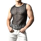 JOGAL Mens See Through Lace Shirts Sleeveless Muscle Tops