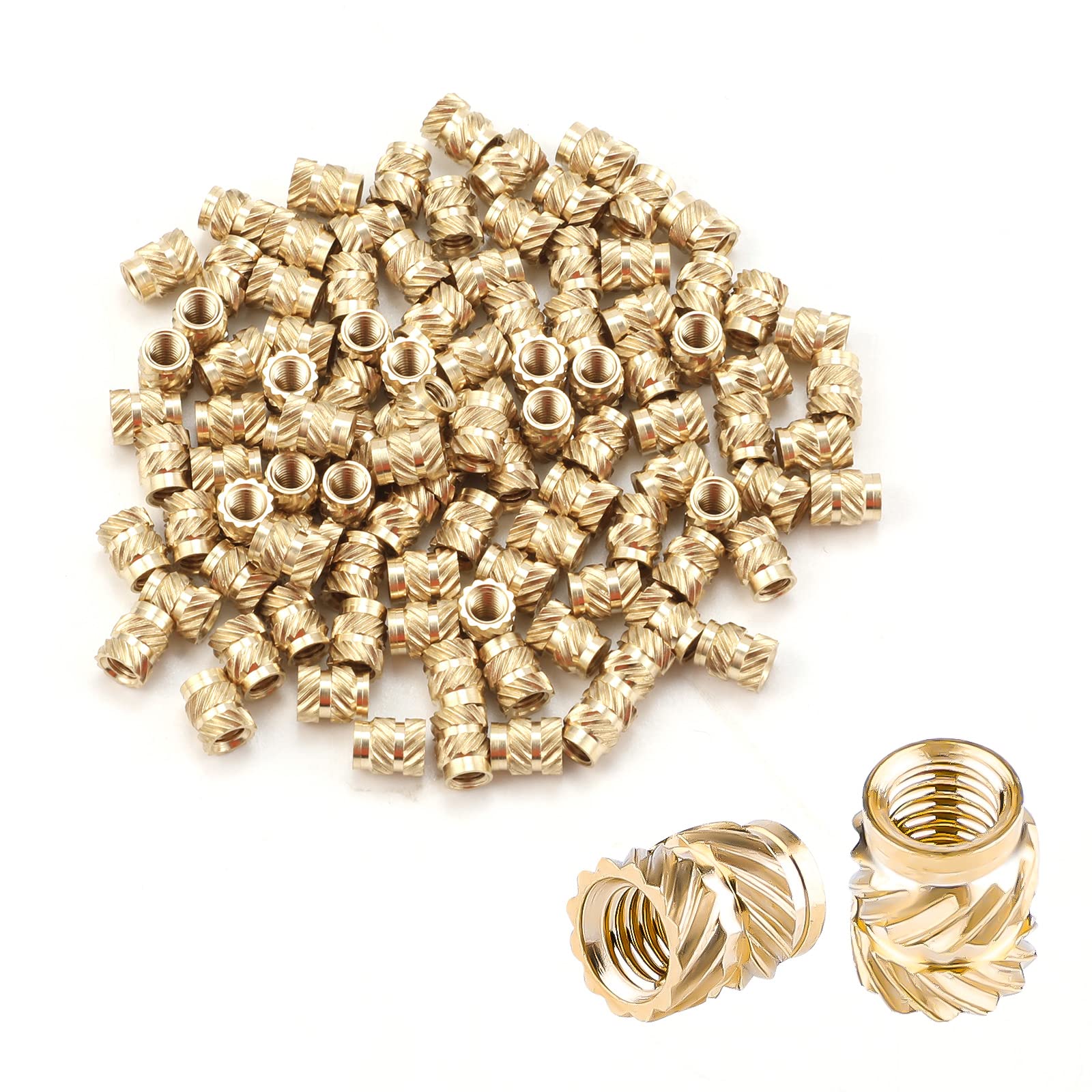 100pcs 3D Printing Brass Nuts, M3x4x5mm Knurled Brass Nuts, M3 Threaded Insert for Plastic Female Thread Knurled Nuts Embedment Nuts for Printing 3D Printer and More Projects