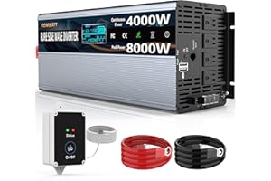 Pure Sine Wave Power Inverters 4000W 12V DC to AC 110V 120V Peak Power 8000W with Remote Control 4 AC Outlets,Dual USB Port,L
