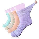 Women's Diabetic Ankle Socks Super Wide for Swollen Bariatric Feet, Neuropathy Non Binding Sock 4 Pairs