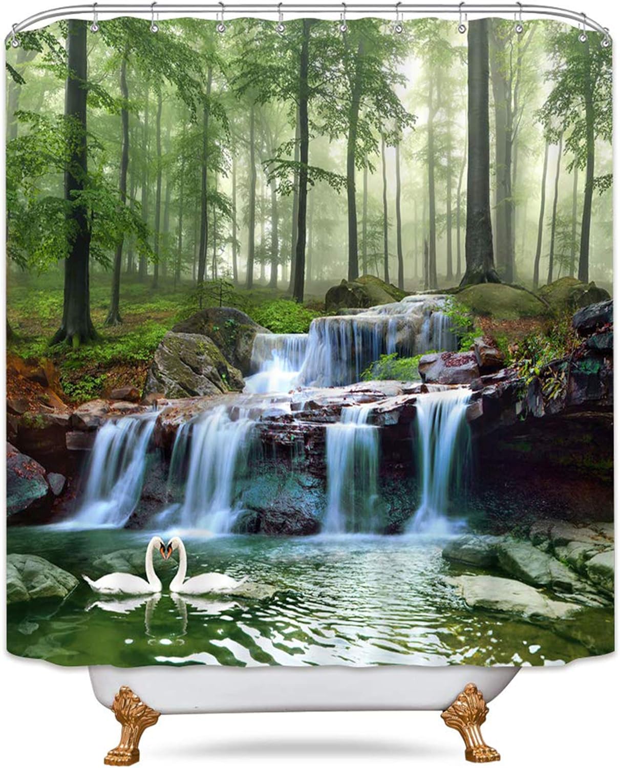 Nature Fresh Green Rain Forest Theme Cloth Fabric Shower Curtain Sets