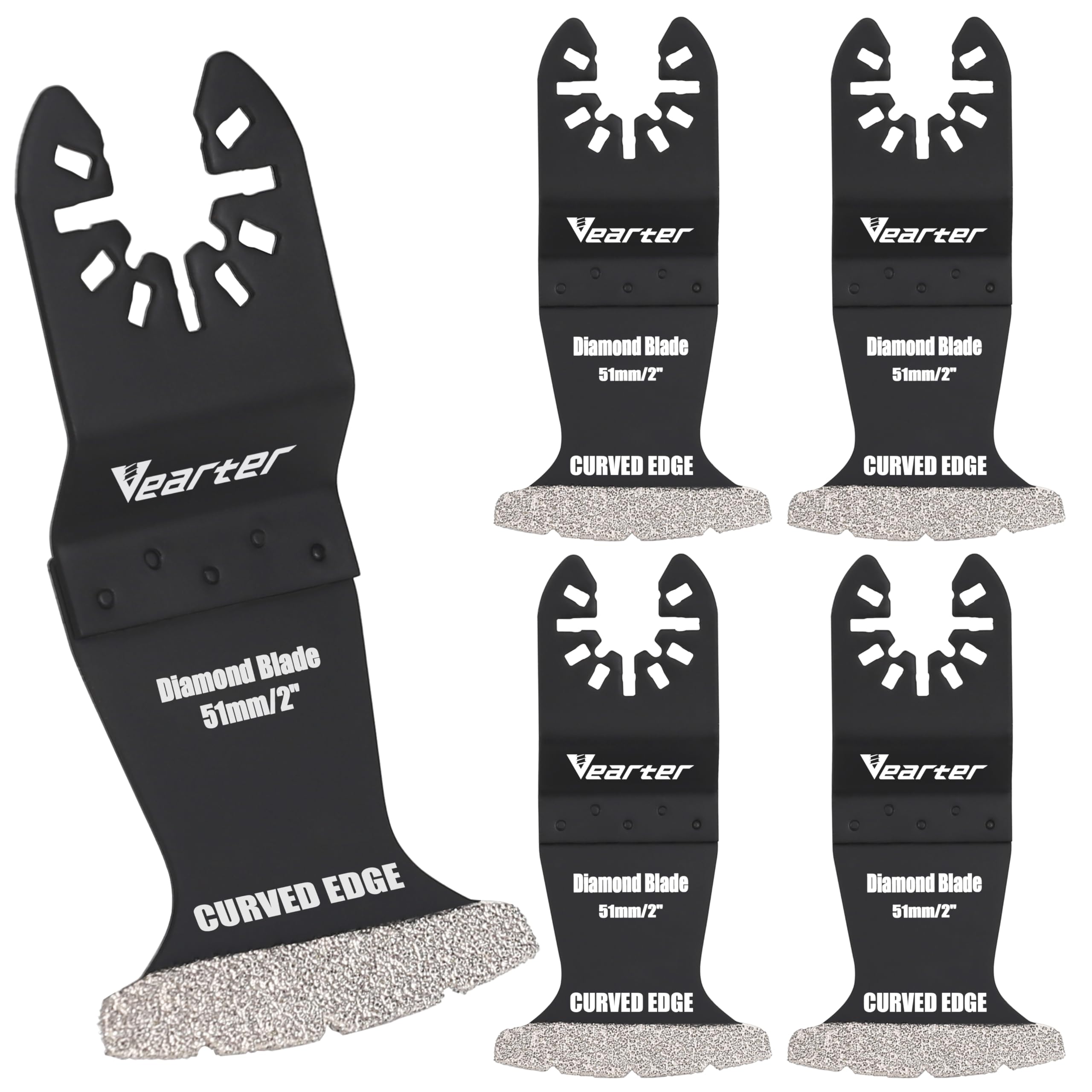 Vearter 5PCS Diamond Multi Tool Blade, Universal Multitool Blades for Grit Grout Removal, Quick Release Multi Tool Blades for Tile, Air Brick, Cement, Concrete, Masonry