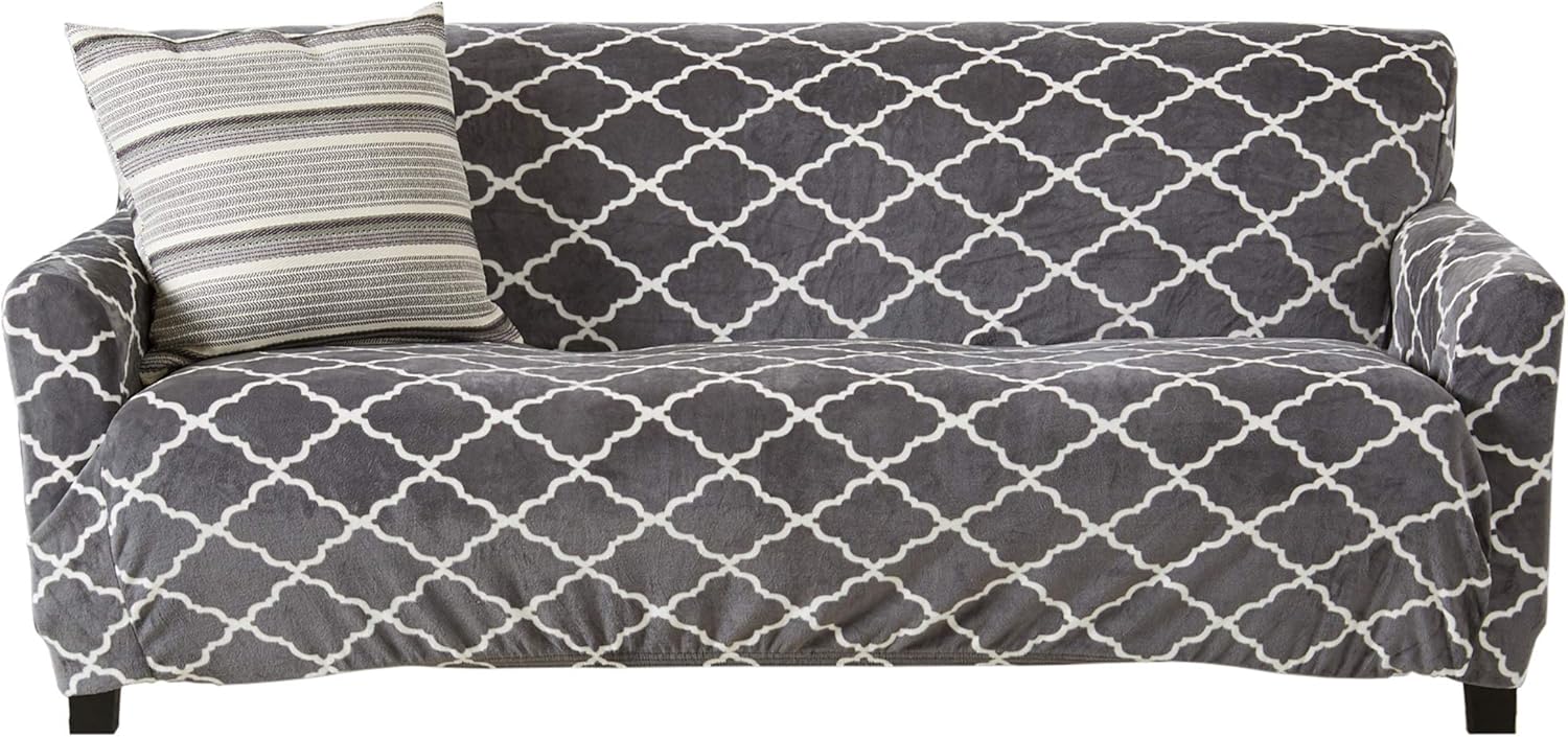 Slipcovers - Modern Velvet Plush Sofa Slipcover. Strapless One Piece Stretch Couch Cover. Sofa Cover for Living Room. Magnolia Collection Slipcover. (Sofa, Grey)