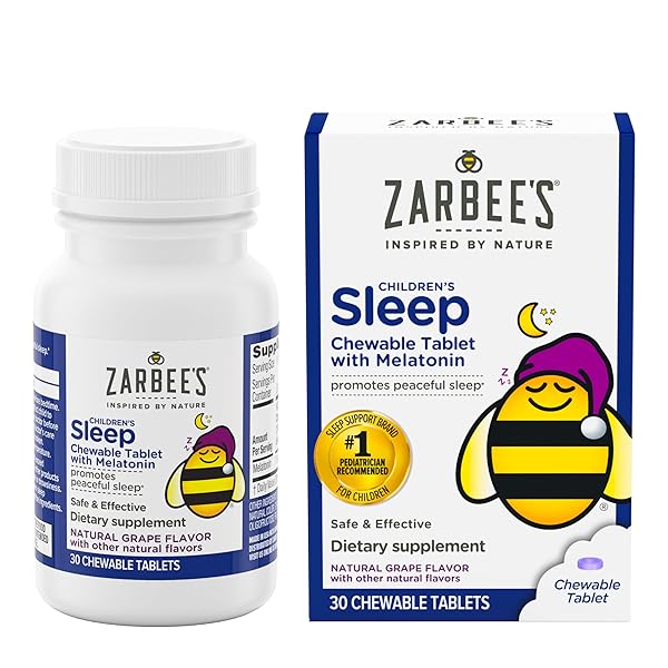 ZARBEE’S KIDS 1MG MELATONIN CHEWABLE TABLET, DRUG-FREE & EFFECTIVE SLEEP SUPPLEMENT, EASY TO TAKE NATURAL GRAPE FLAVOR TABLETS FOR CHILDREN AGES 3 AND UP, 30 COUNT