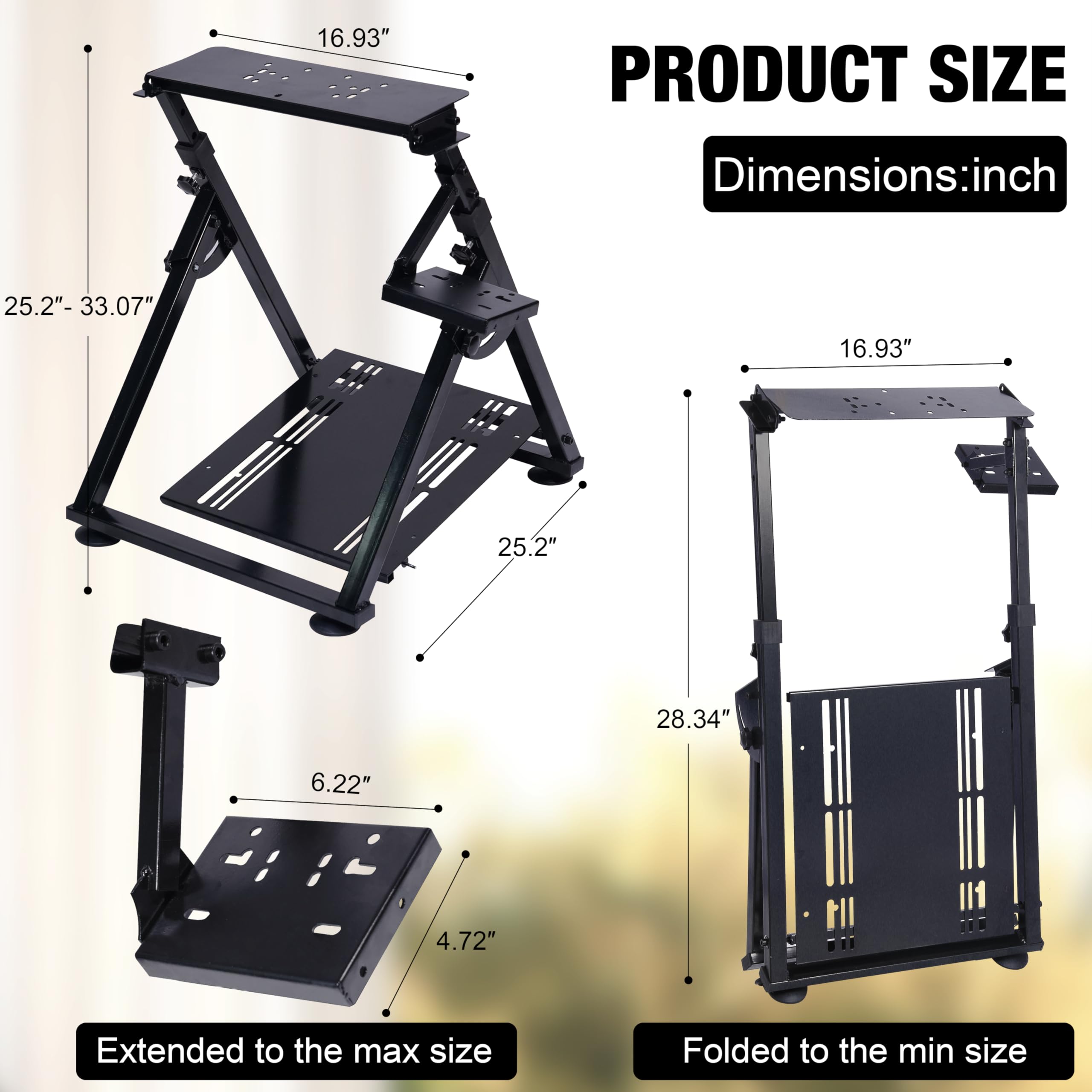 PLLOVOR racing wheel stand Foldable with Triangular Base, Adjustable Height and Angle, Handbrake Compatible for Logitech G27 G29 G920 G923, Thrustmaster T300 T248, Fanatec Racing Simulator Cockpit
