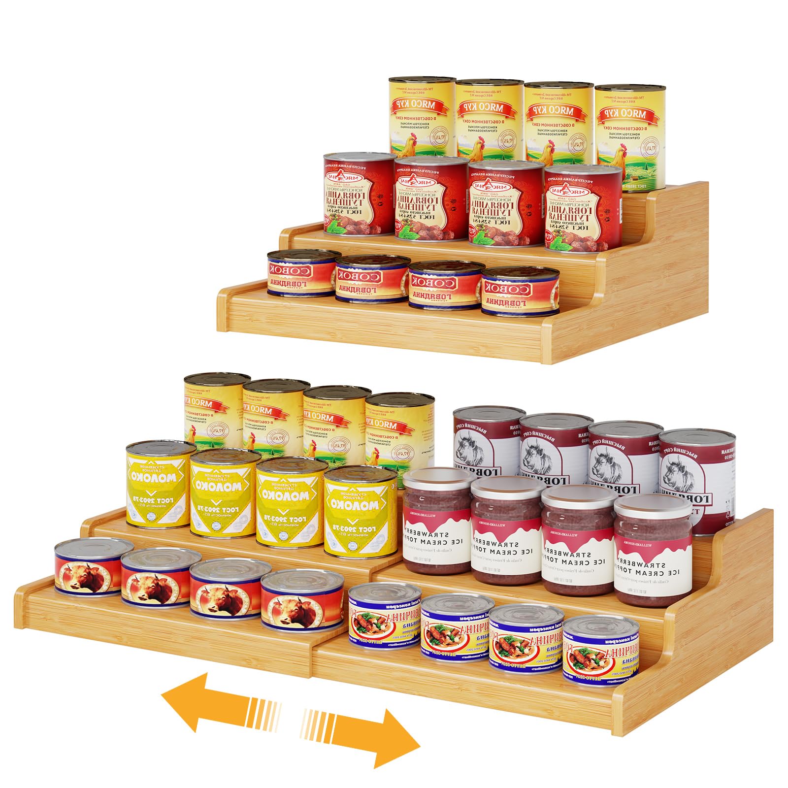 Photo 1 of Expandable Bamboo Can Rack Organizer for Pantry, 3-Tier Adjustable Can Storage Holder, Soda Organizer Holds Up to 24 Cans, Canned goods Storage Display for Pantry, Cabinet, Countertop (patent pending)