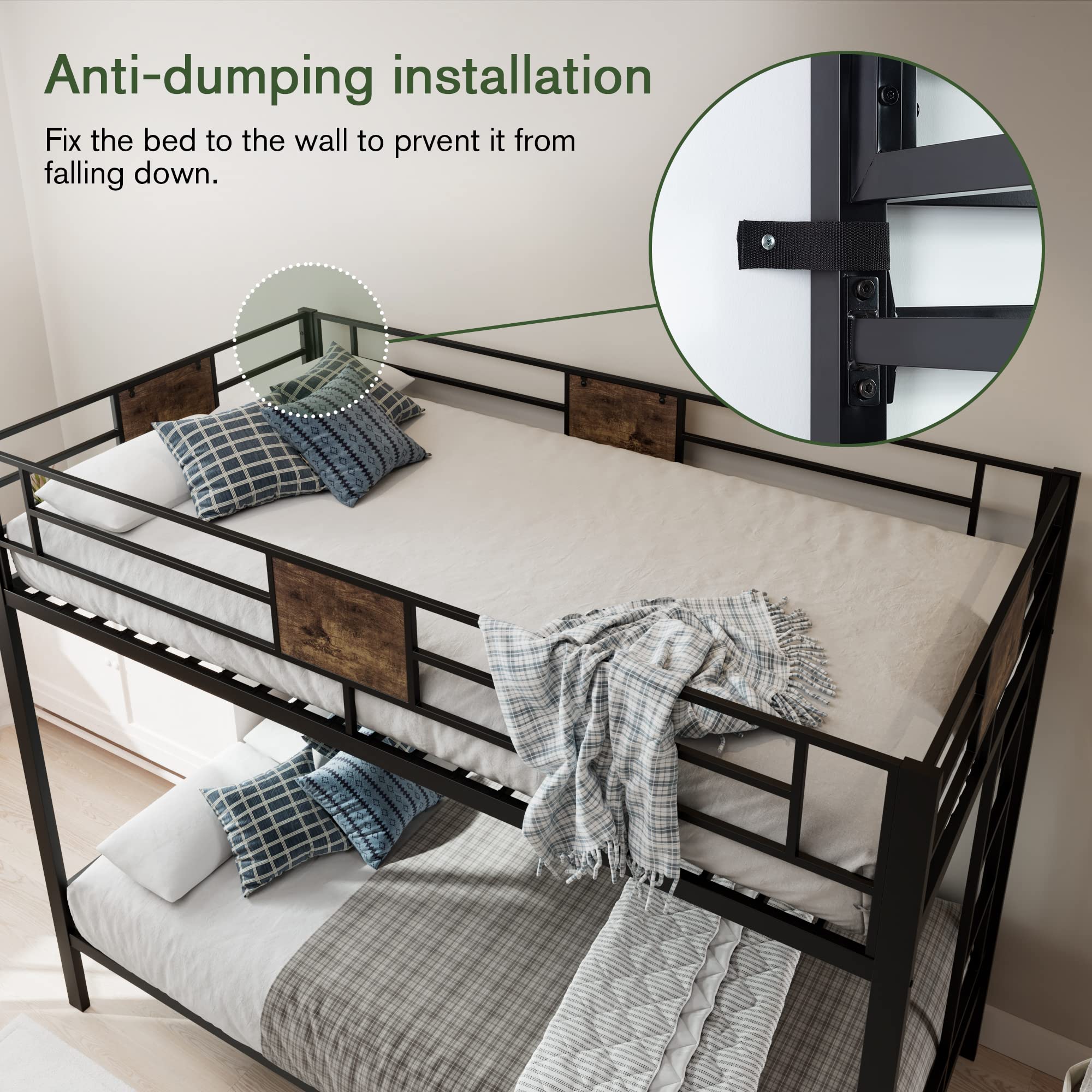 MUTICOR Bunk Beds Metal Twin Size Bunk Beds Frame with Stairs & Full