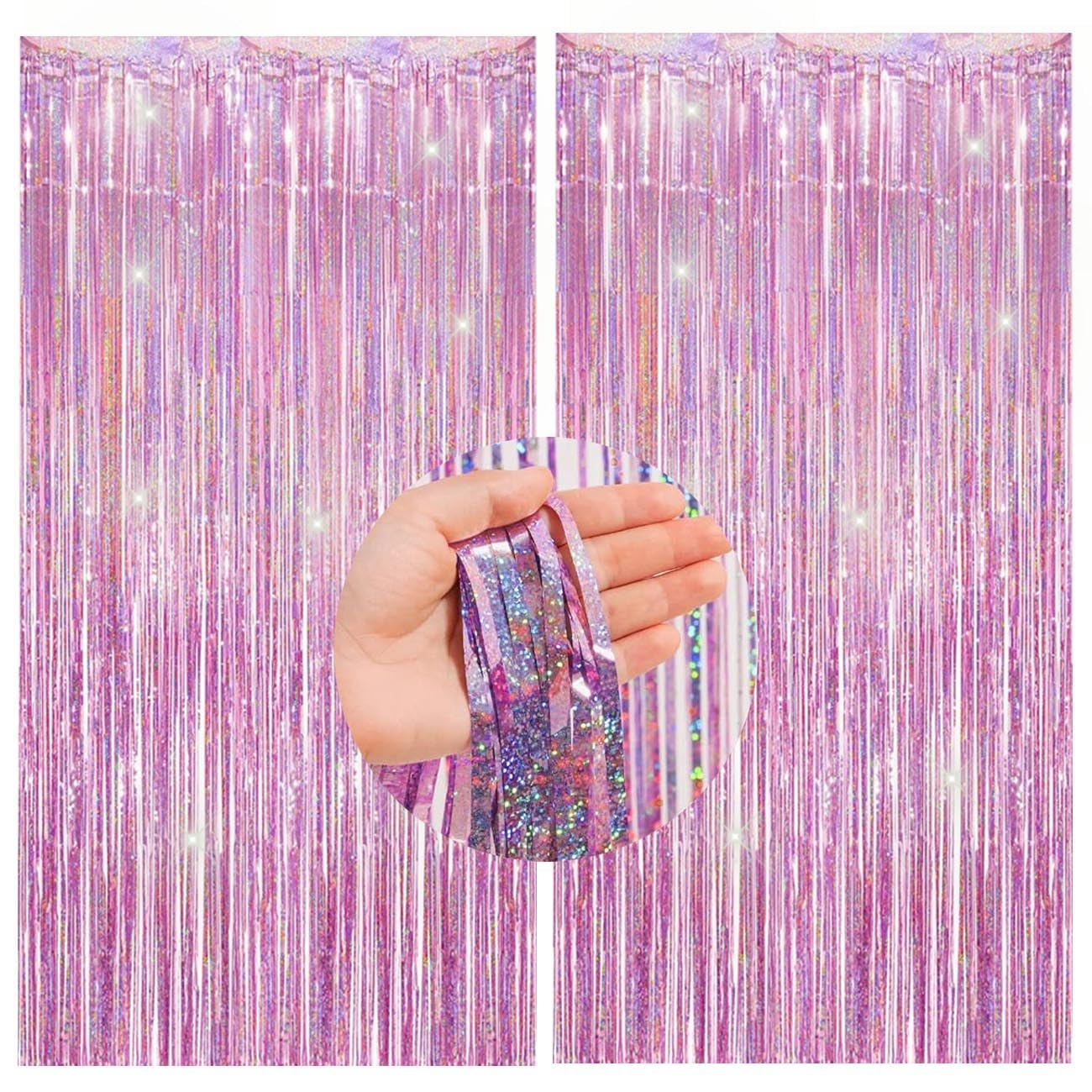 2 Piece Pink Glitter Foil Curtain Backdrop(1m x 2.5m),Sparkle Foil Fringe Tinsel Curtain for Wedding Valentine's Day Engagement Birthday Party Decorations