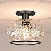 OIYIO Black Vintage Semi-Flush Mount Ceiling Light with Globe Glass. Ideal for Small Kitchen, Closet, Hallway, Entryway, and 