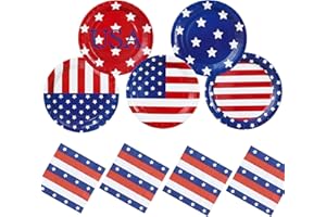 Winoo Design 80 Pcs Bulk 4th of July Plates and Napkins Sets - Serves 40 - July 4th Dipsposable Paper Plates Decorations Décor Patriotic American Flag Birthday Party Favors Independence Day