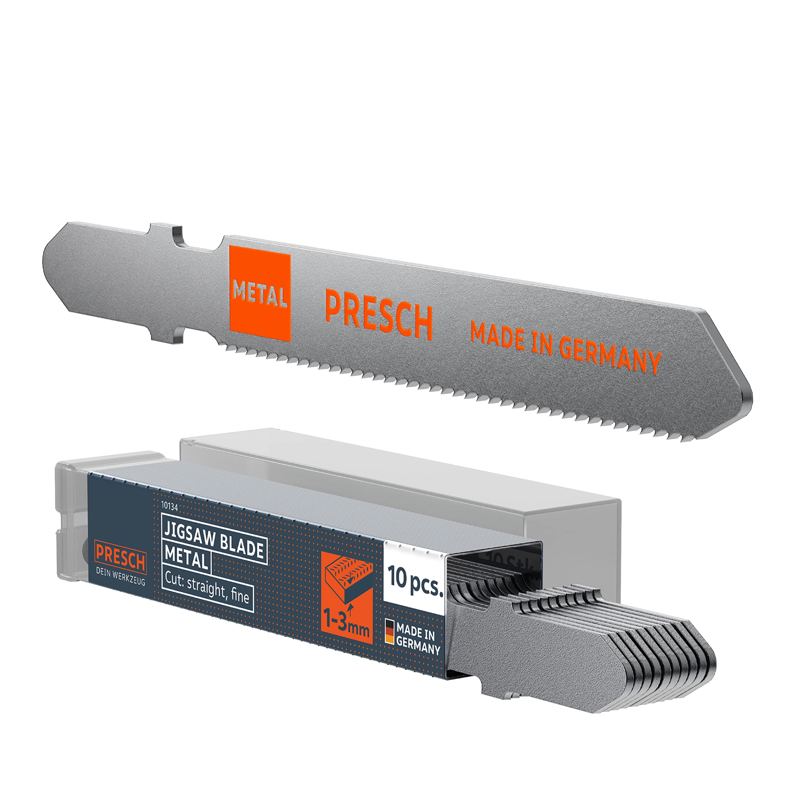 Presch Jigsaw blades Metal 10 pcs. - Precise in thin sheets (1-3mm) - Durable T-shank saw blades for all jigsaws - Saw blades for thin sheets, non-ferrous metals and many more — image 1