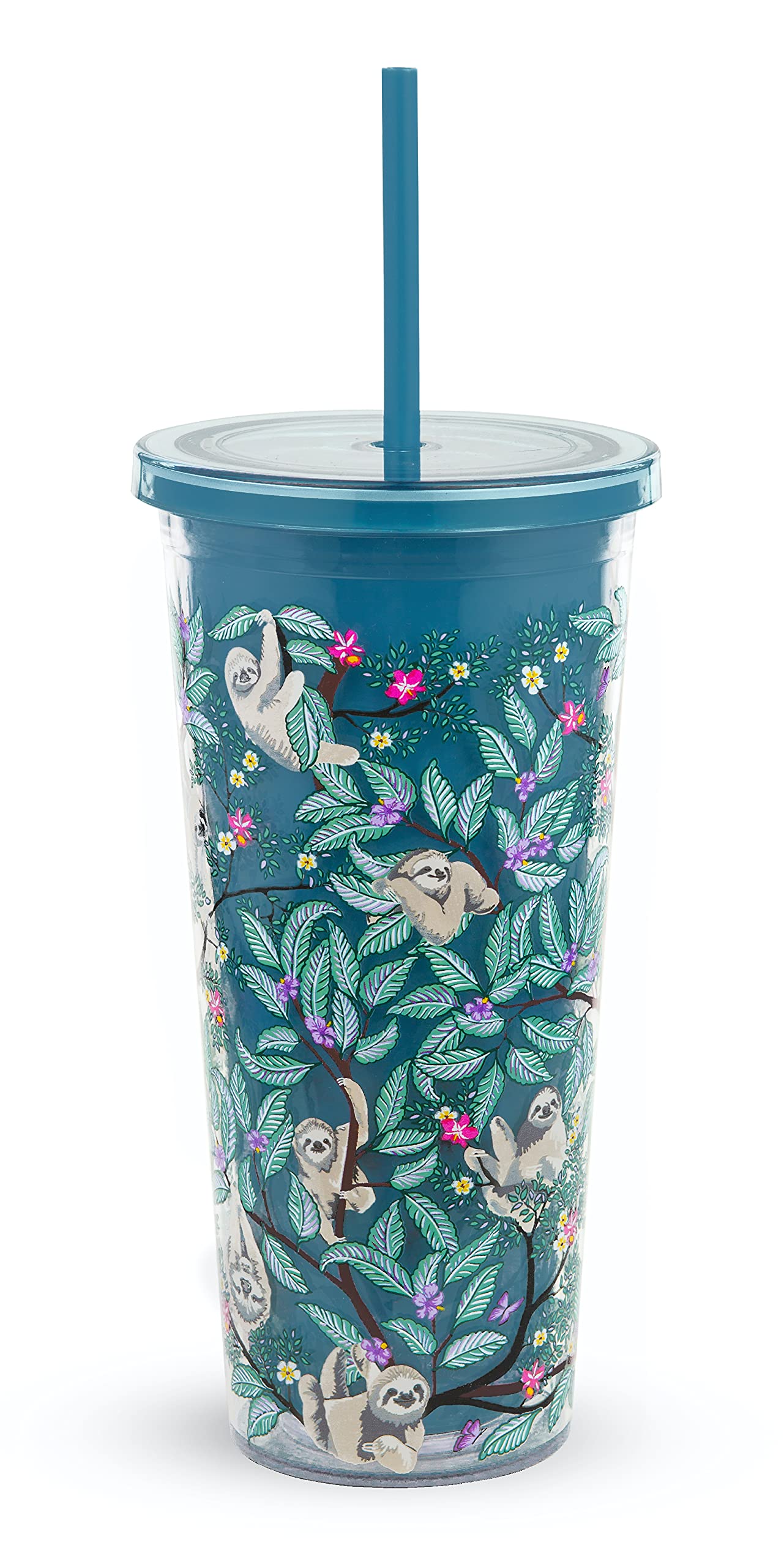Vera Bradley Acrylic Insulated Travel Tumbler with Reusable Straw, 24 Ounce Cup with Lid, Hanging Around