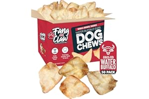 FANG AND CLAW Fang & Claw Water Buffalo Ears for Dogs (50 Pack) - Free Range Grass Fed Low Calorie All Natural Dog Chews - Healthy Dental Chew Bone Alternative - No Rawhide Dog Chews - Long Lasting Natural Treats