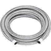 Piodelo Universal 20FT 6AN 3/8 Fuel Line Hose, Nylon Braided Stainless Steel Fuel CPE Oil Tube Fuel Gas Line, Transmission Cooler Fuel Hose, Not for PTFE/E85 - Sliver