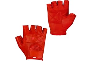 Royal Coalition Men's Leather Gloves Racing Fingerless Motorcycle Hand Black & Red Gloves W/Breathable Open Knuckle