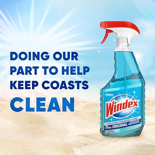 WINDEX REFILL GLASS AND WINDOW CLEANER BOTTLE, BOTTLE MADE FROM 100% RECYCLED PLASTIC, SURFACE CLEANING SPRAY, ORIGINAL BLUE SCENT, 2L (67.6 FL OZ)