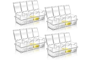Bokon 4 Set Acrylic Clear Seasoning Box with Spoon, 16 Pcs Kitchen Seasoning Organizer Box Spice Pots Containers Condiment with Lids for Salt Candy Sugar Organizer, 10 x 4 x 3.3 Inch