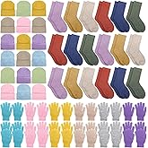 Hillban Winter Beanie Hat Gloves Set with Warm Socks Bulk, Homeless Knitted Beanie Cap Thick Thermal Winter Gloves Socks Pack