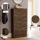 Vida Designs Wooden Shoe Cabinet 3 Pull-Down Drawers Dark Wood view 6