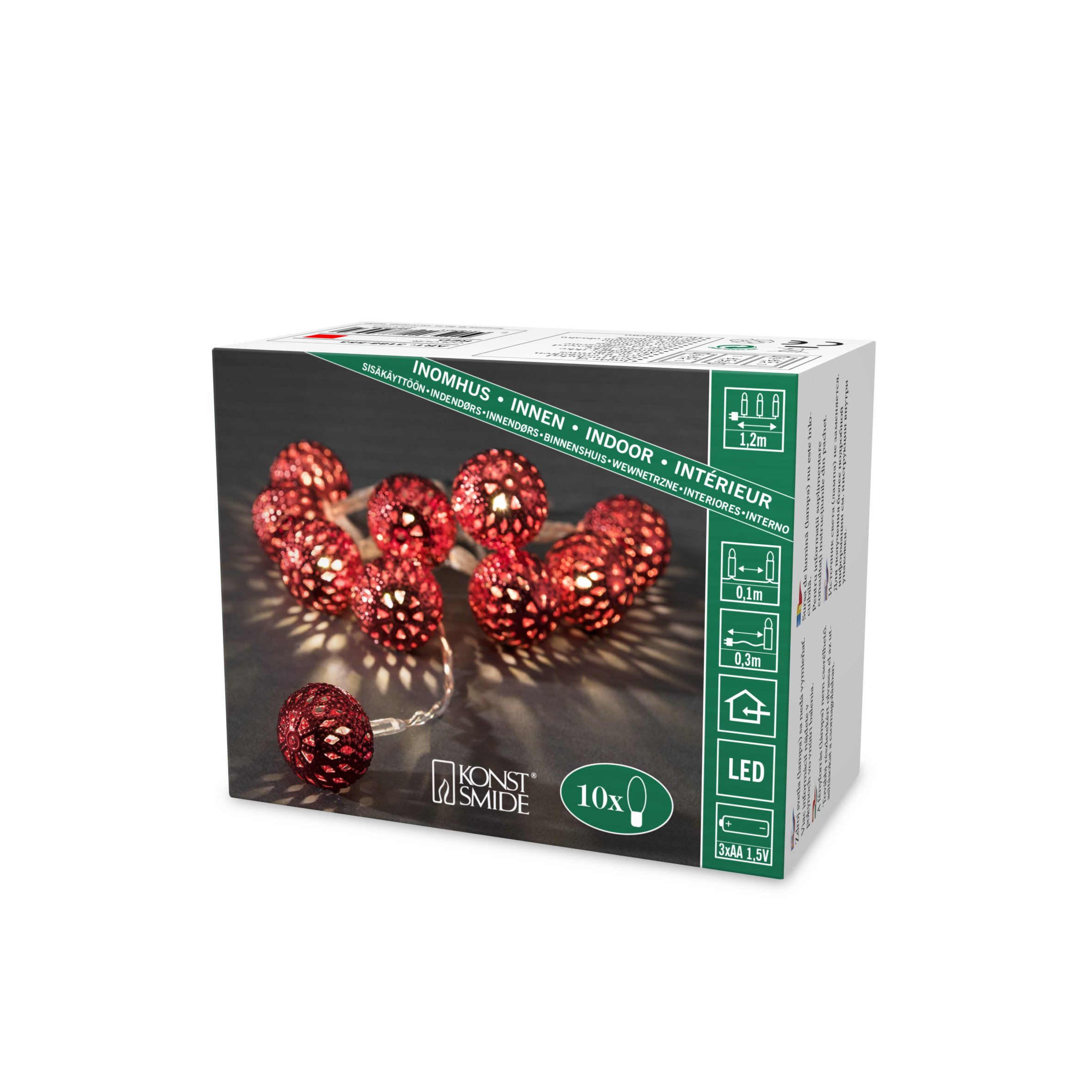Konstsmide Christmas Lights LED Red Maroq Battery Fairy Lights/Indoor Use (IP20)/10 White Diodes LED Lights/3 AA Batteries (Excl.)/Transparent Wire String Lights