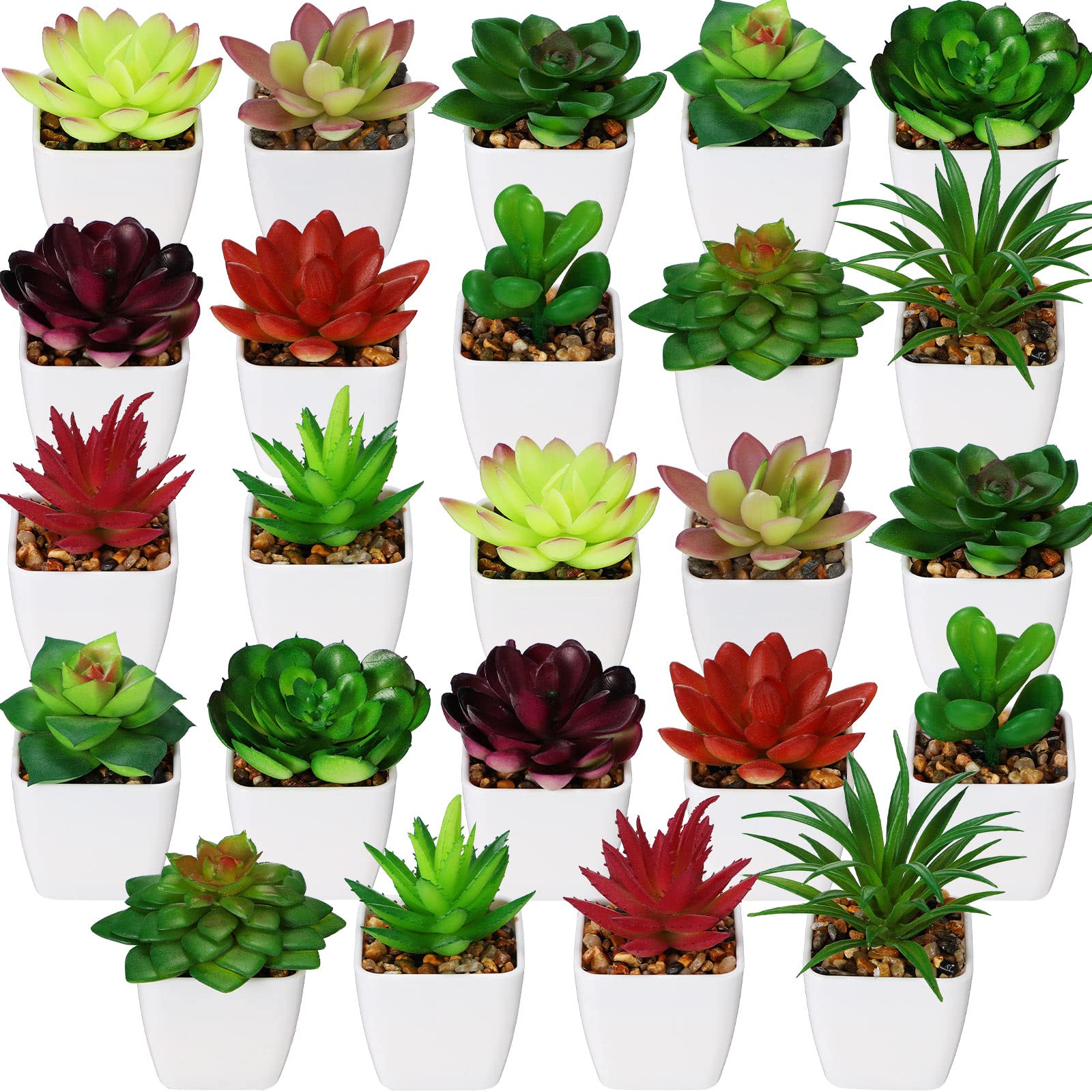 Photo 1 of Yunlly 24 Pack Succulents Plants Artificial Mini Fake Succulents in Pots Small Potted Faux Succulent Plants Fake Plants in White Pots for Indoor Home Office Desk Window Bathroom Bedroom Decoration