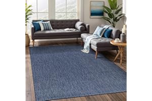 Beverly Rug Indoor Outdoor Rug 6x9, Washable Outside Carpet for Patio, Deck, Porch, Solid Modern Area Rug, Water Resistant, Azure Blue