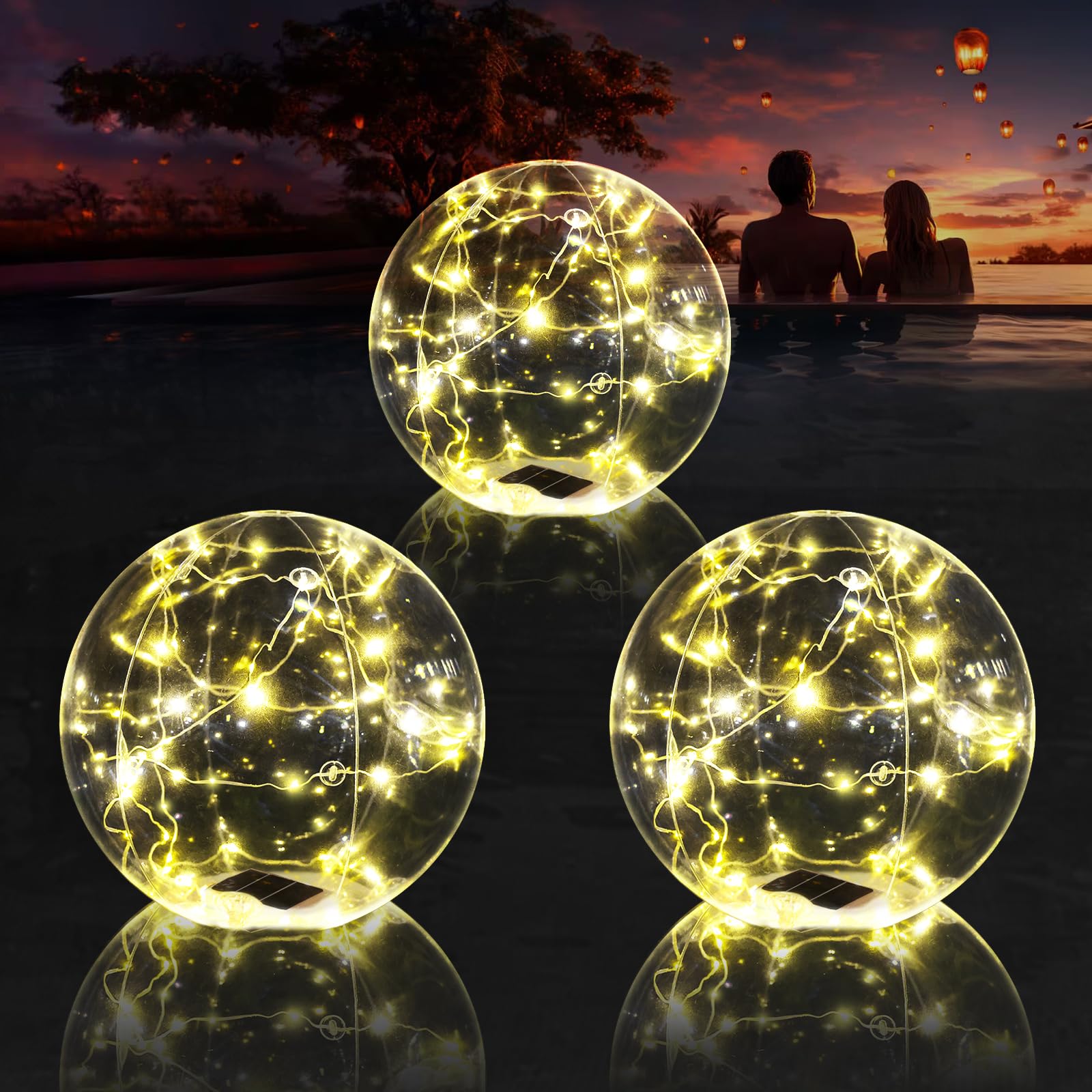 Photo 1 of **ONLY ONE**Cootway Floating Pool Lights, 15 Inch Warm White Solar Pool Light That Float, IP68 Waterproof Inflatable Light Up Pool Balls, Float or Hang Solar Floating Lights for Pool, Wedding, Party Decor - 1PC