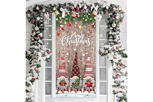 Irenare Christmas Door Cover Decorations Merry Christmas Front Door Cover Christmas Door Banner Fabric Glitter Wood Props Xmas Snowflake Hanging Door Wrap for Photo Booth Props Party (Gnome Style)