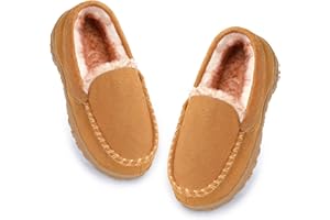 Fupoia Boys & Girls Moccasin Memory Foam Kids House Slippers - Nonslip Indoor & Outdoor
