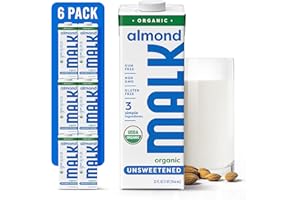 MALK Almond Milk Unsweetened (32oz, Pack of 6) - Shelf Stable Organic Almond Milk, Non GMO, Whole 30, Dairy Free, Vegan, Plant Based, No Gums or Fillers - Malk for Smoothies, Cereal, Coffee,Creamer