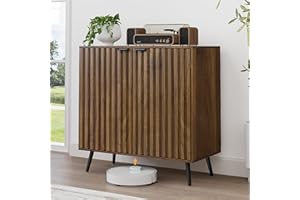 Smuxee Fluted Sideboard Cabinet, Freestanding Walnut Buffet Cabinet with Adjustable Shelf, Wood Storage Cabinet for Living Room, Entryway, Hallway