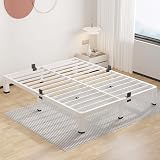 ROIL 7 Inch White Queen Bed Frame with Rounded Corner and Mattress Retainers, 3500LBS Heavy Duty Steel Slats No Box Spring Needed Platform Noise-Free Easy Assembly