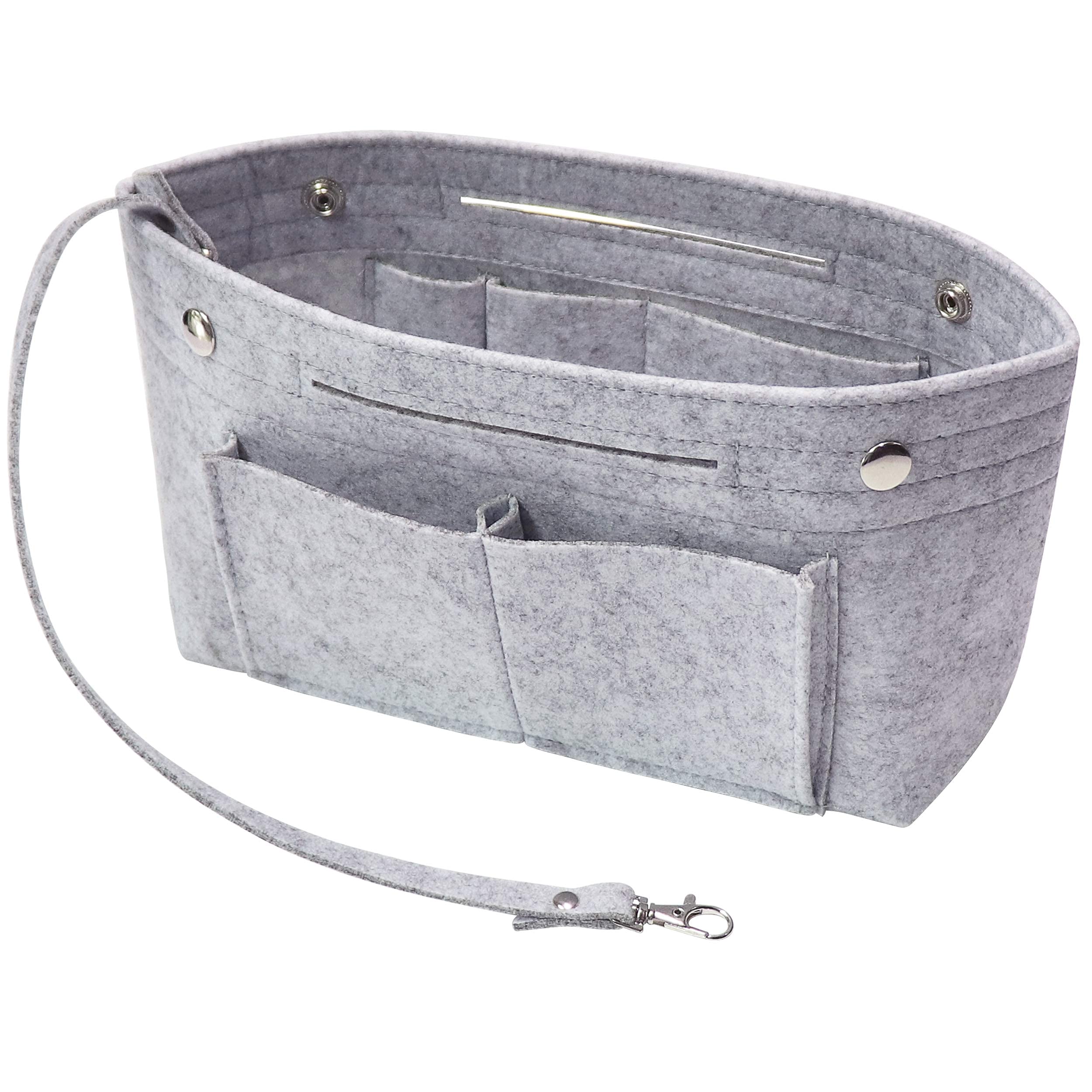 Soyizom Felt Handbag Purse Organiser Liner Shaper Insert Bag In Bag with Keychain for Speedy Neverfull, 8 Colors（Light Grey，small）