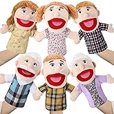 Lenwen 6 Pcs Light Skinned Family Hand Puppets with Movable Mouth | Family Members Set for Storytelling Role Play, Soft Plush Movable Mouth, Boys Girls Teaching Preschool Interactive Puppet