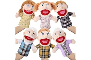 Lenwen 6 Pcs Family Members Puppets Soft Plush Hand Puppet for Storytelling Play Teaching Gifts for Christmas(Light Skinned)